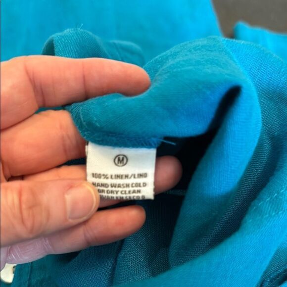Original Collection Linen Teal Cropped Pants patch pockets size medium - Picture 6 of 11